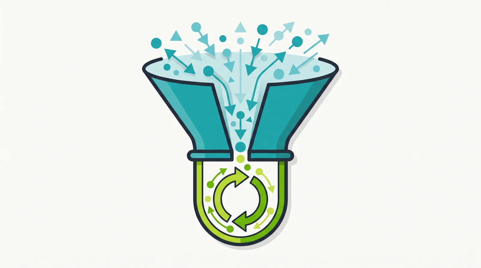 Ilustración de un embudo de marketing: arriba entra gente nueva por prospección y abajo un ciclo cerrado repite a los mismos clientes de remarketing.